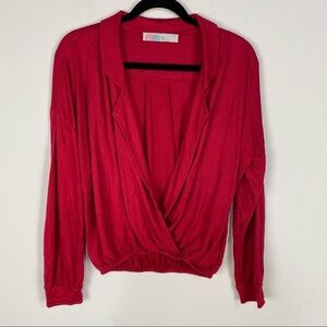 Free People Beach Pink Red V Neck Wrap Blouse
Cinched Hem Long Sleeve XS